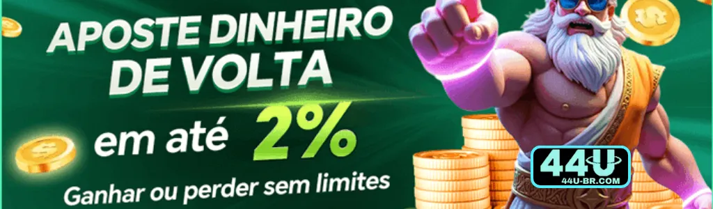 Jogador recebendo até 2% de cashback no 44U cassino