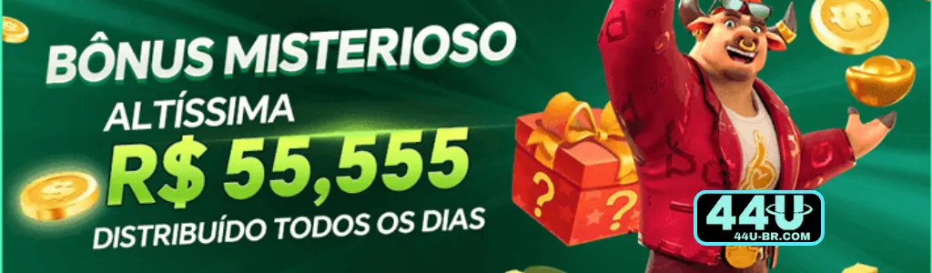 Jogador recebendo bônus misterioso no 44U cassino de até R$5.555
